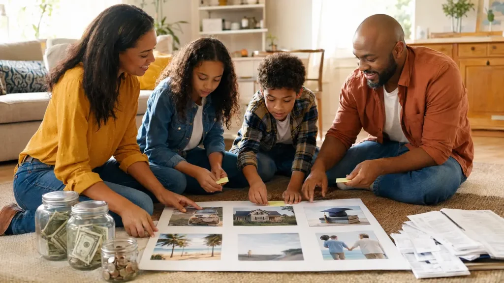 Family plans for a home, education, travel, savings, and retirement goals in the US.